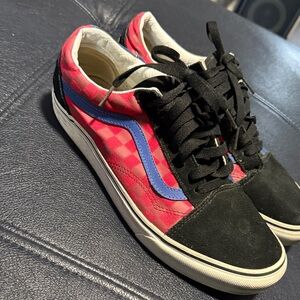 Vans Red Checkered Sneakers with Blue Stripe